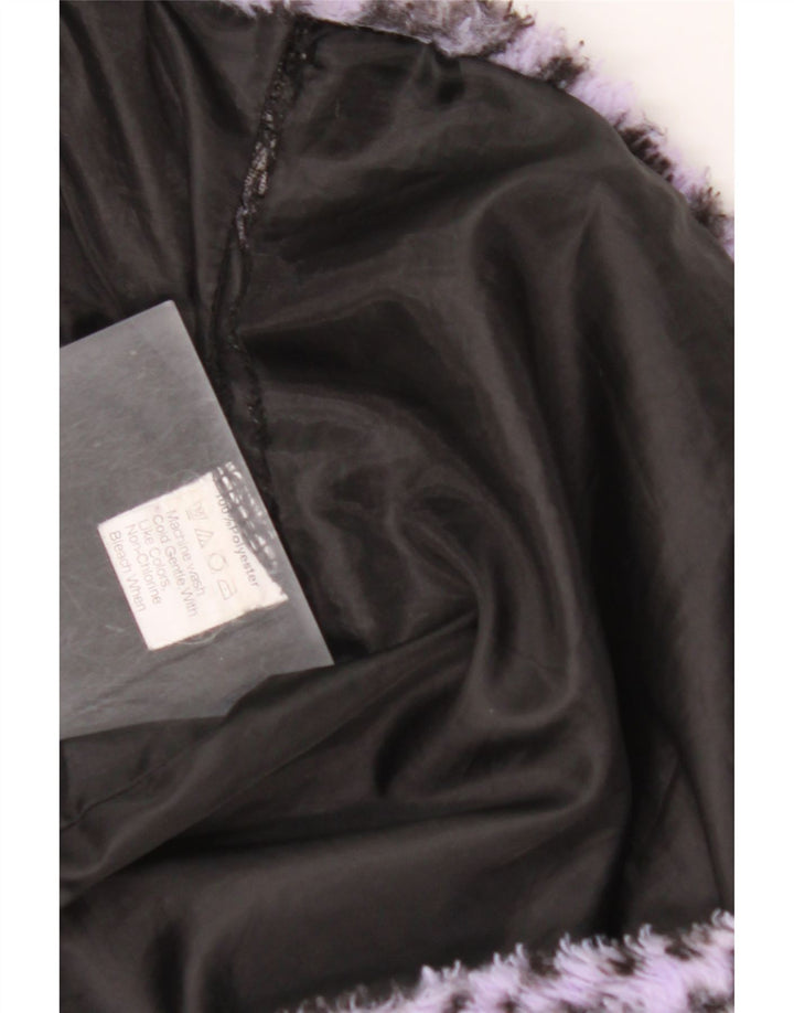 ВИНТАЖНАЯ женская куртка-бомбер из искусственного меха UK 18 XL Фиолетовый с животным принтом