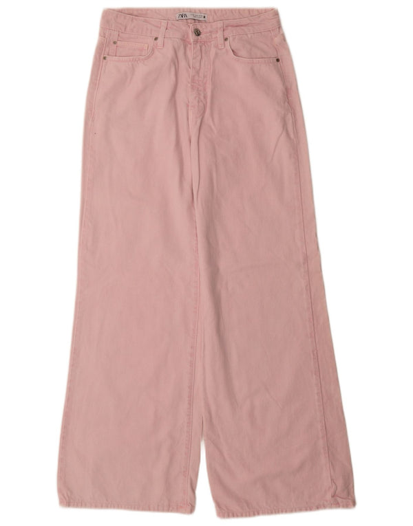 Женские широкие джинсы с высокой талией Zara EU 38, маленькие W28 L32, розовый хлопок