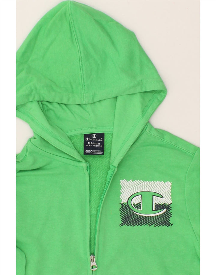 CHAMPION Boys Graphic Zip Hoodie Sweater 9-10 Years Medium Green Vintage Champion and Second-Hand Champion from Messina Hembry 