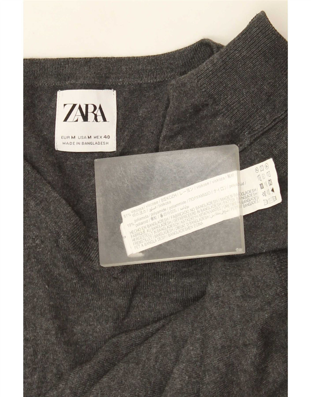Мужской джемпер с v-образным вырезом Zara, средний серый вискозный свитер