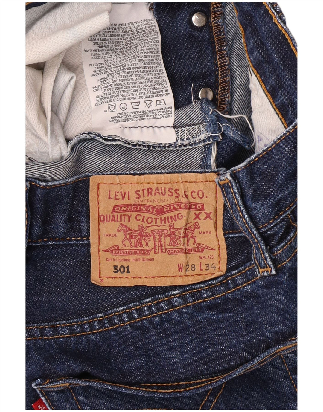 Женские джинсовые шорты Levi's 501 W28, хлопковые классические средние синие