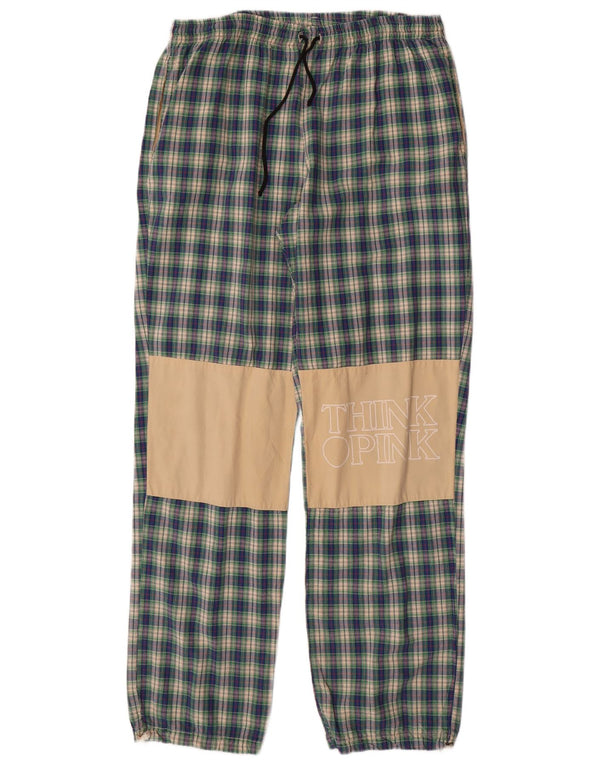 THINK PINK Женские повседневные брюки с графическим рисунком UK 16, большие W34 L32, синяя клетка