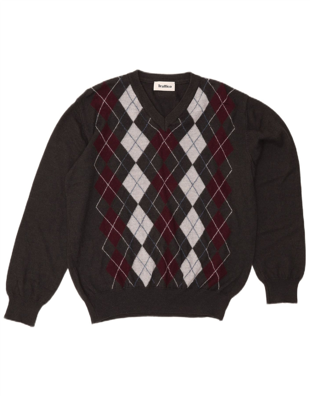 Винтажный мужской джемпер с v-образным вырезом XL, серый цвет Argyle/Diamond Wool