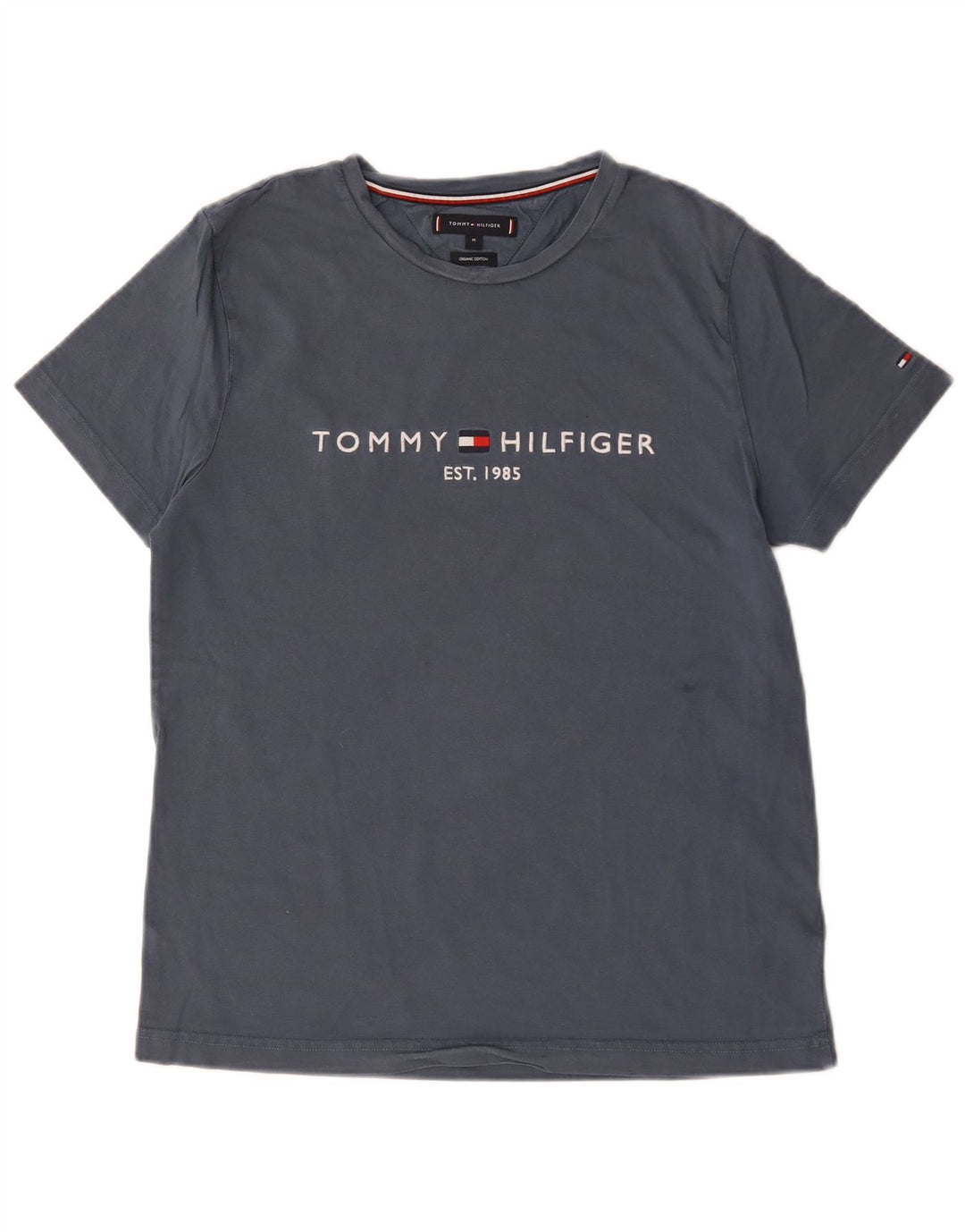 Мужская футболка с рисунком Tommy Hilfiger, хлопковый топ среднего серого цвета