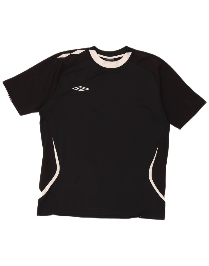 Мужская футболка с рисунком Umbro, верх XL, черная, полиэстер с цветными блоками