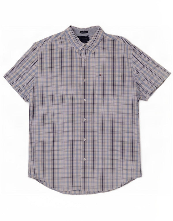 Tommy Hilfiger Мужская рубашка с коротким рукавом на заказ, XL, синяя клетка, хлопок