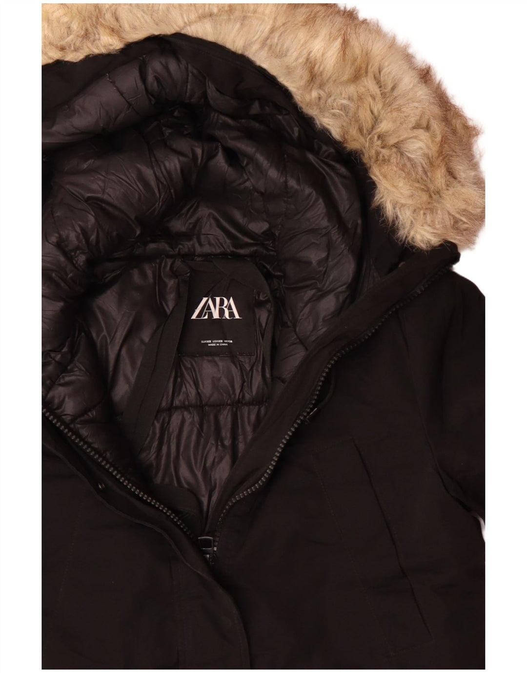 Женская парка большого размера Zara UK 6 XS, черный полиэстер