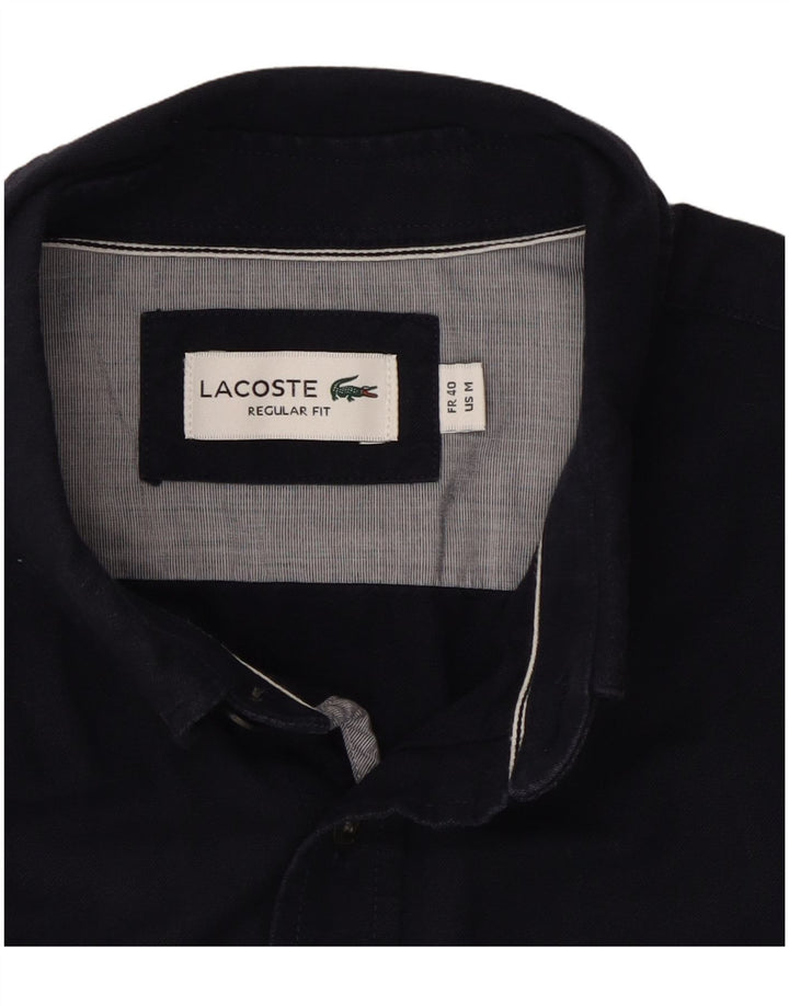 Lacoste Мужская рубашка стандартного кроя с коротким рукавом среднего размера, темно-синяя, хлопковая