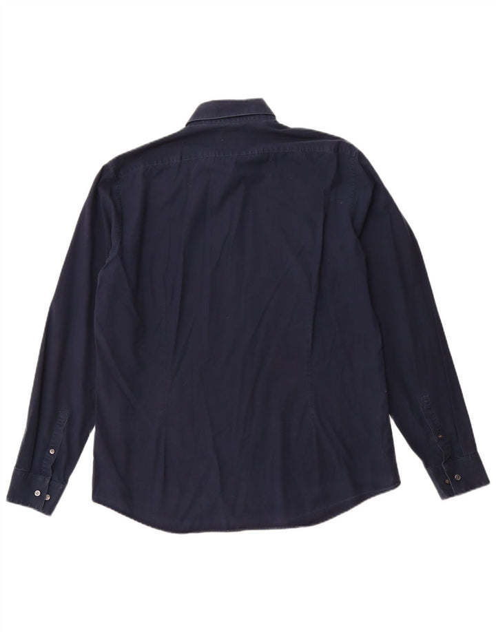 Мужская рубашка приталенного кроя CALVIN KLEIN, размер 16, 1/2, большая, темно-синяя, хлопок