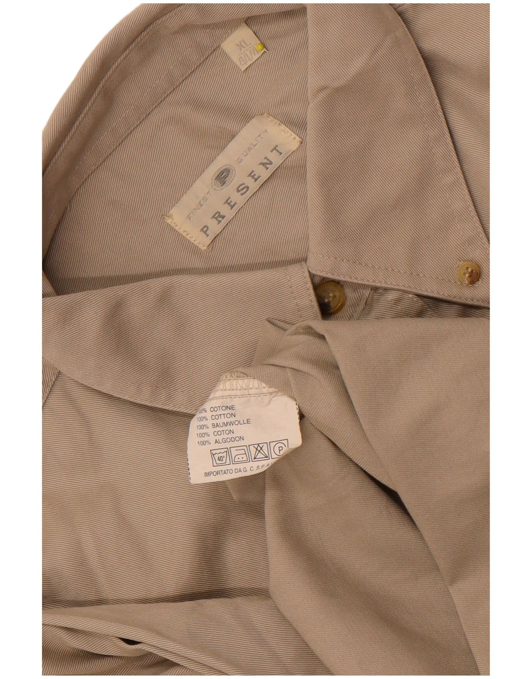 Винтажная мужская рубашка, размер 44/46 XL, бежевый хлопок