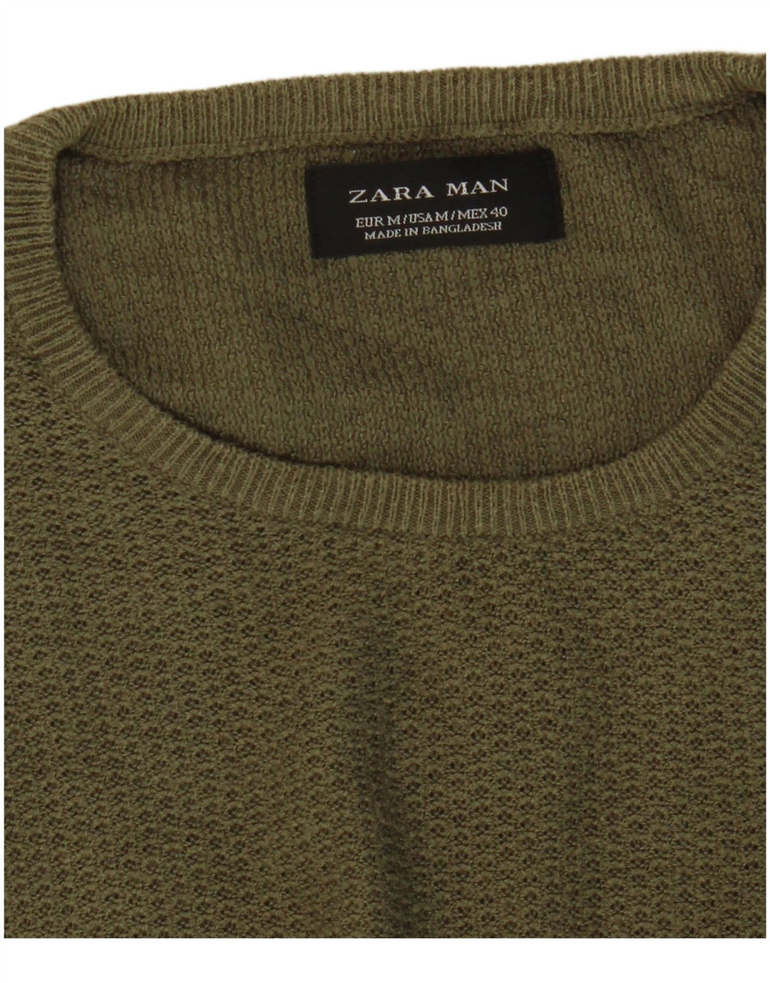 Мужской джемпер с круглым вырезом Zara, средний хаки