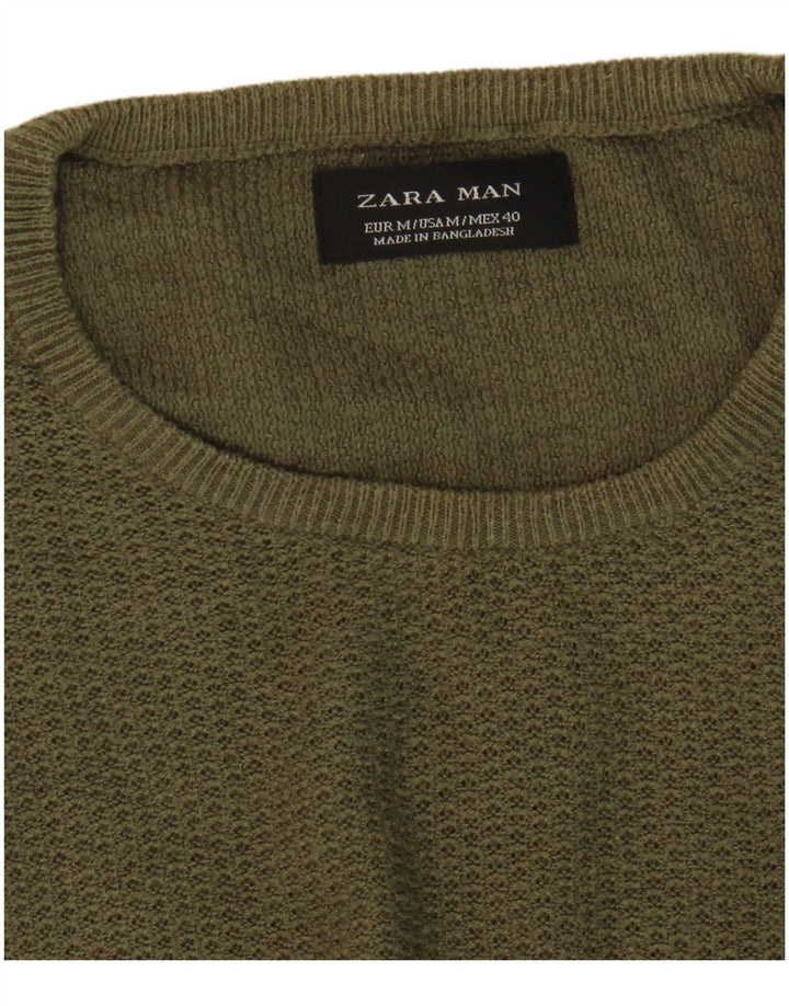 Мужской джемпер с круглым вырезом Zara, средний хаки