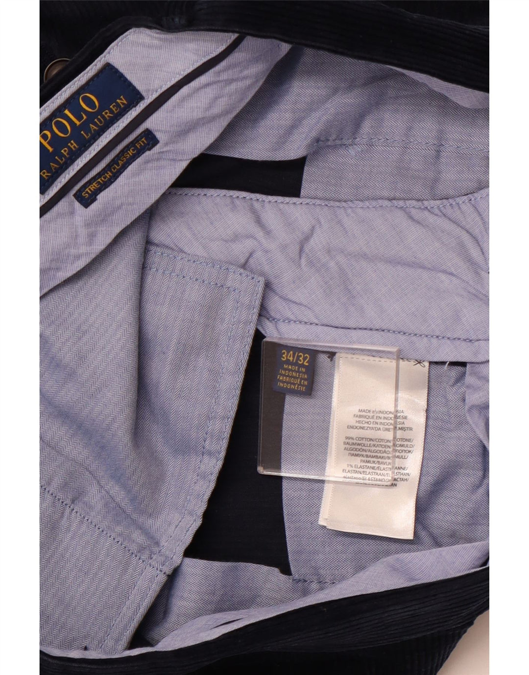 POLO RALPH LAUREN Мужские вельветовые брюки классического кроя W34 L32 Темно-синие