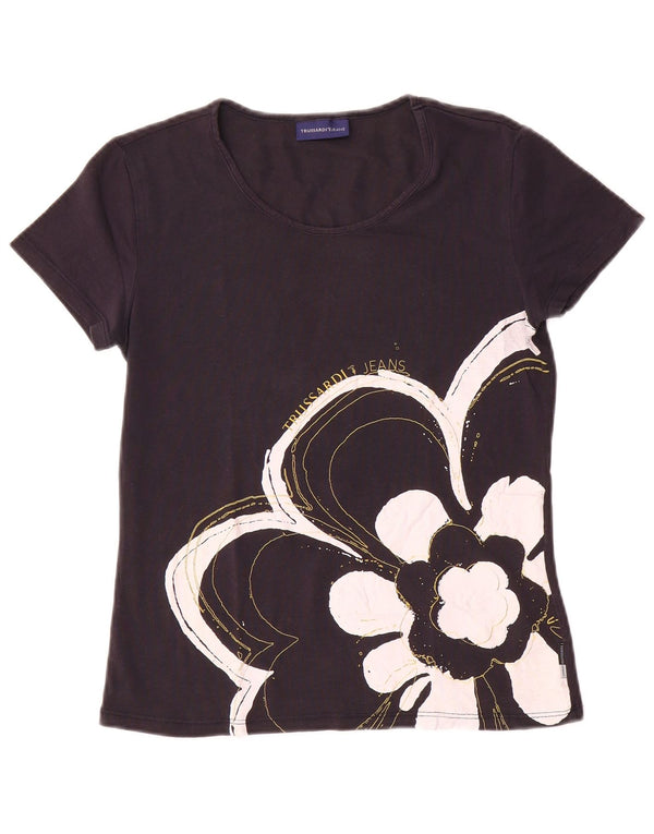 Trussardi Jeans Женская футболка с рисунком Top UK 12 Medium Navy Blue Цветочный принт