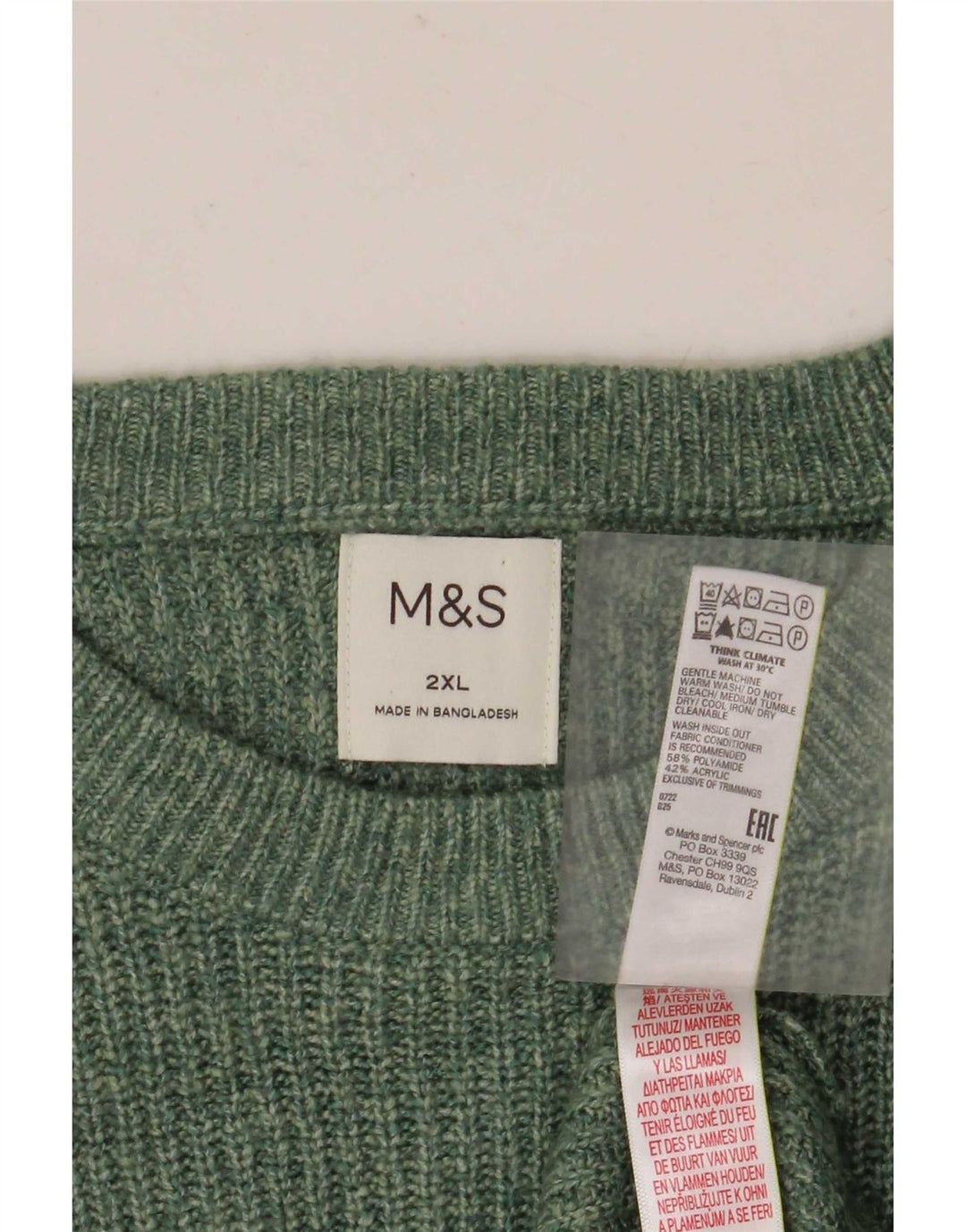 Мужской джемпер с круглым вырезом Marks & Spencer 2XL, зеленый полиамид
