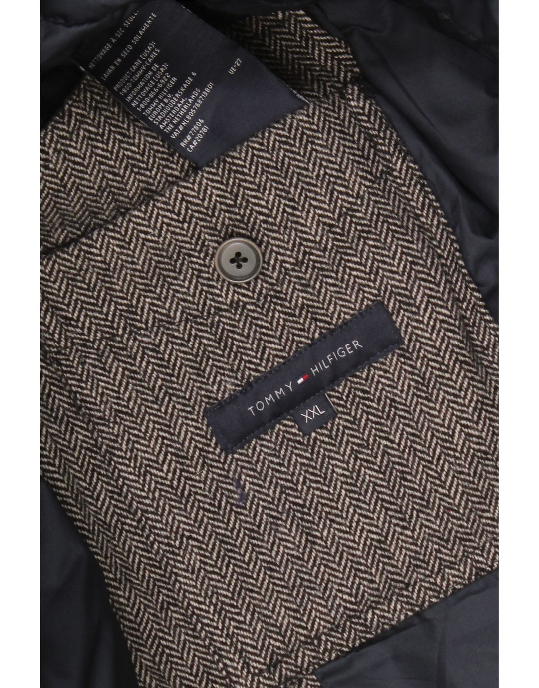 Мужская стеганая куртка Tommy Hilfiger UK 44 2XL серая шерстяная с узором «елочка»