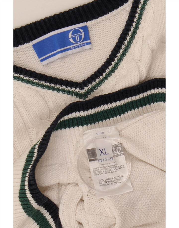 Мужской джемпер с v-образным вырезом Sergio Tacchini XL, белый хлопок