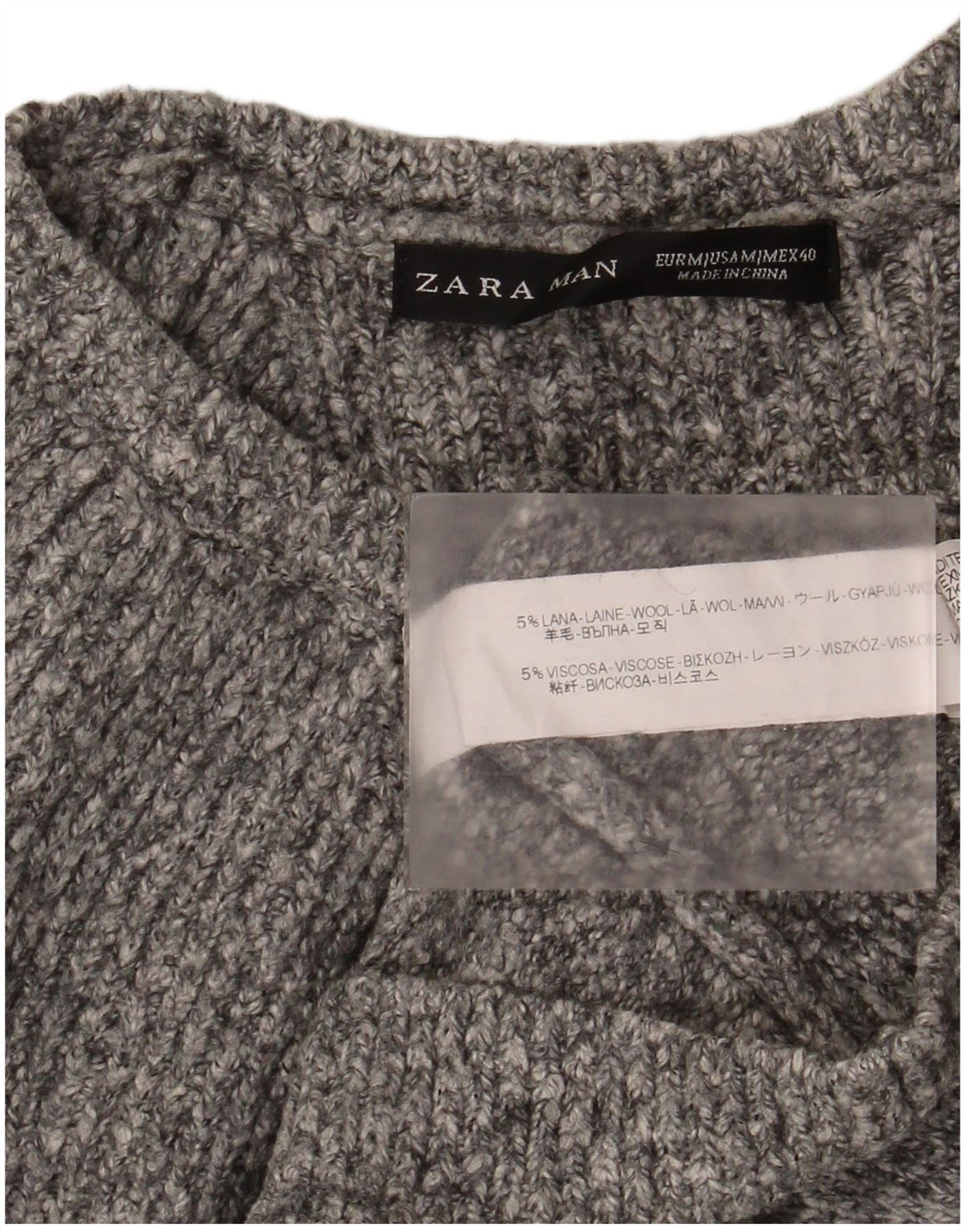 Мужской джемпер с вырезом «лодочка» Zara, средний серый шерстяной с крапинками