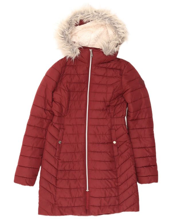 Женское стеганое пальто из шерпы с капюшоном Hollister UK 6 XS, бордовый полиэстер
