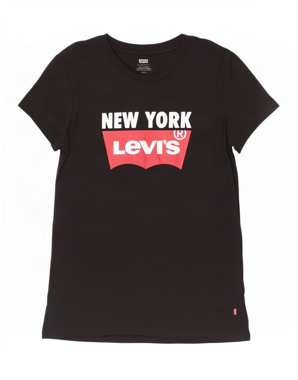 Женская футболка с рисунком Levi's New York Top UK 10, маленькая, черный хлопок