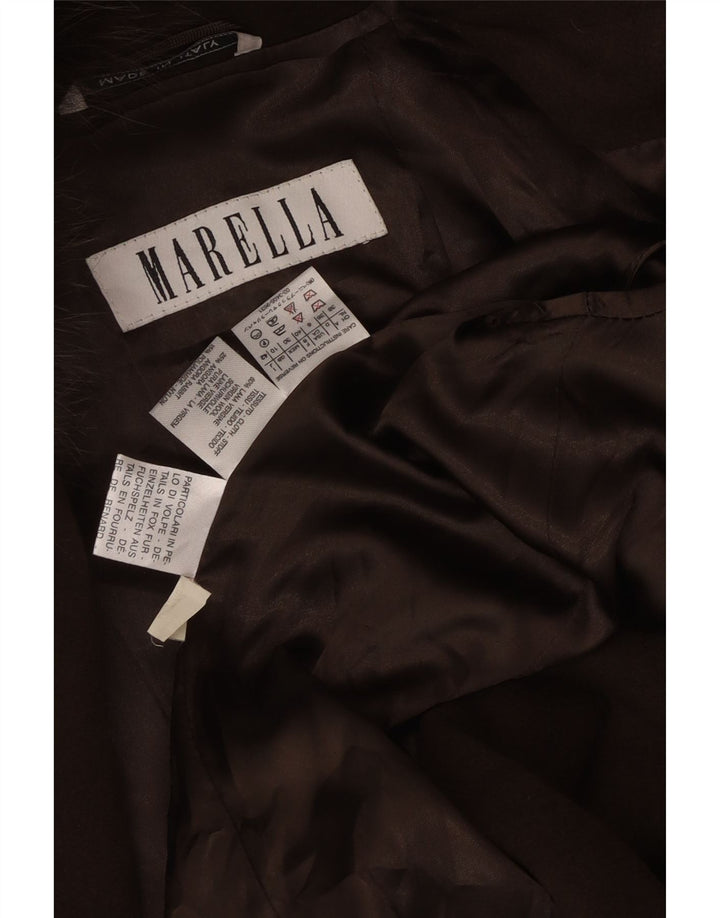 Женское пальто оверсайз Marella UK 10, маленькое коричневое из натуральной шерсти