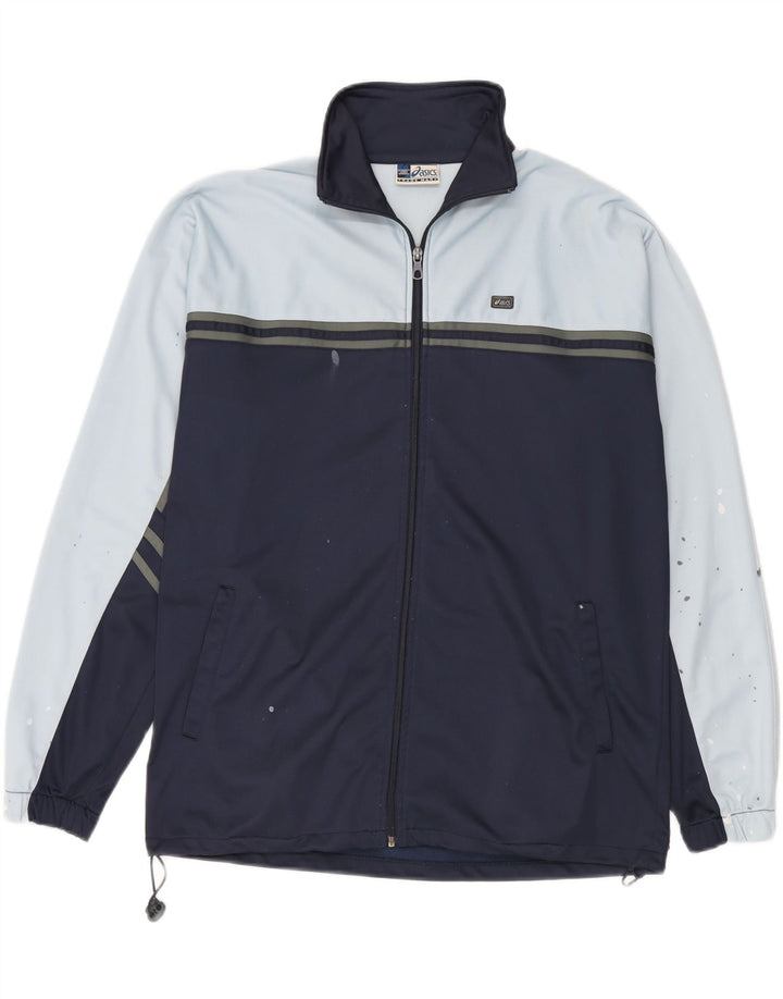 Мужская спортивная куртка Asics, большая темно-синяя полиэстер с цветными блоками