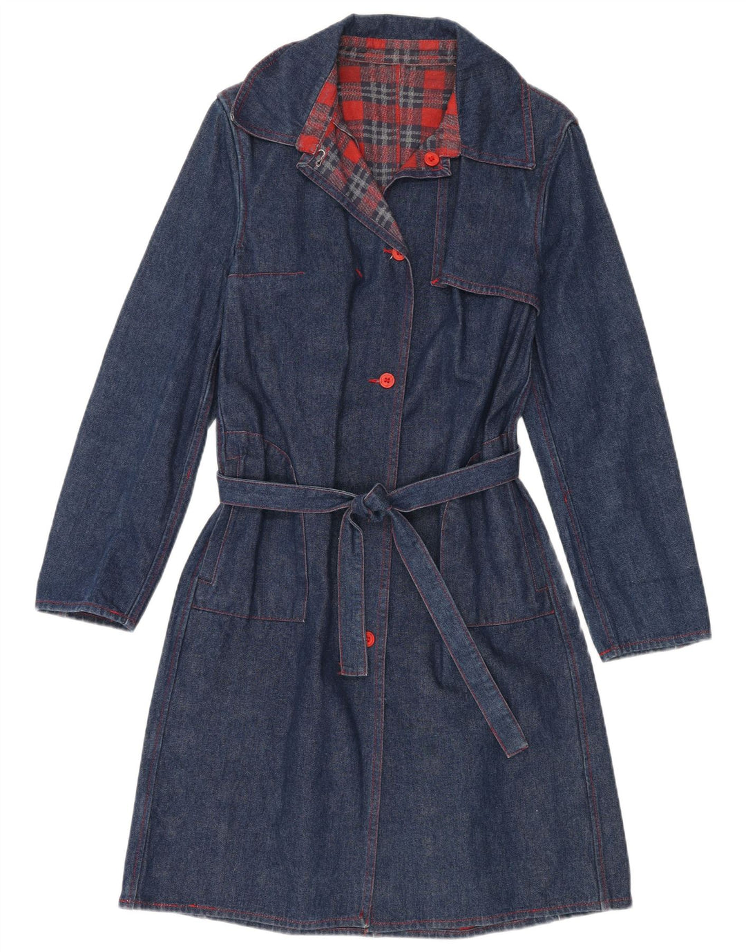 ВИНТАЖНОЕ Женское Джинсовое Пальто UK 14 Среднее Темно-Синее