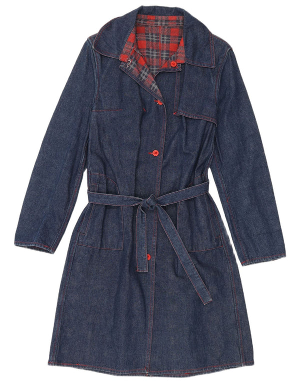 ВИНТАЖНОЕ Женское Джинсовое Пальто UK 14 Среднее Темно-Синее