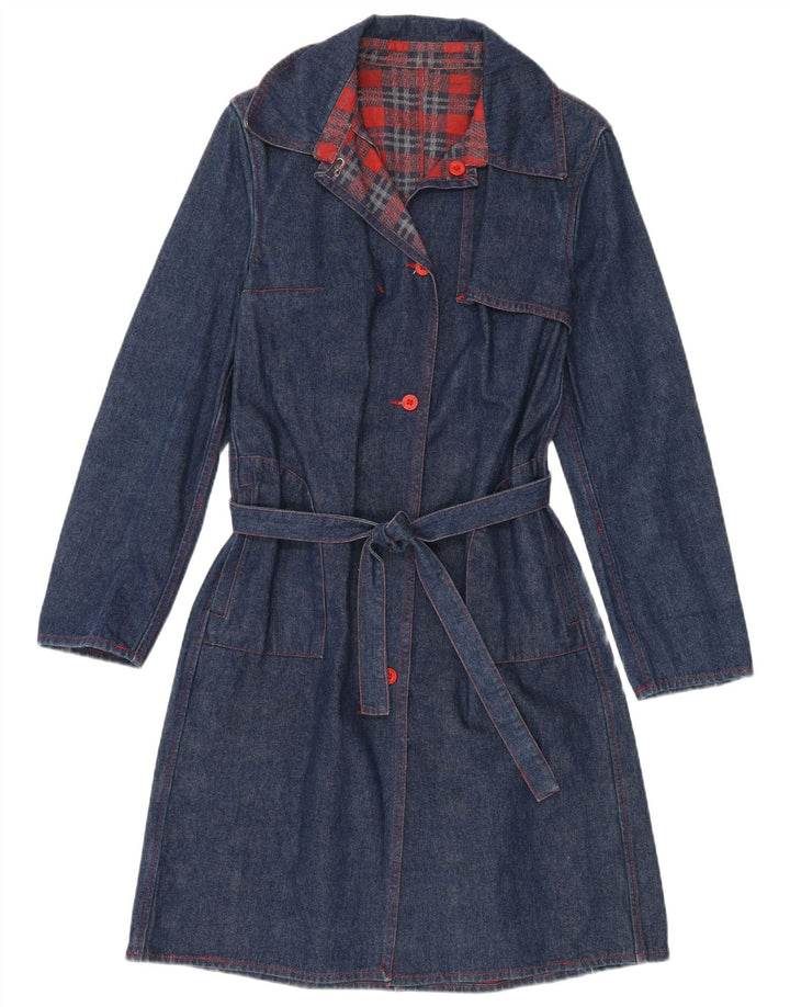 ВИНТАЖНОЕ Женское Джинсовое Пальто UK 14 Среднее Темно-Синее