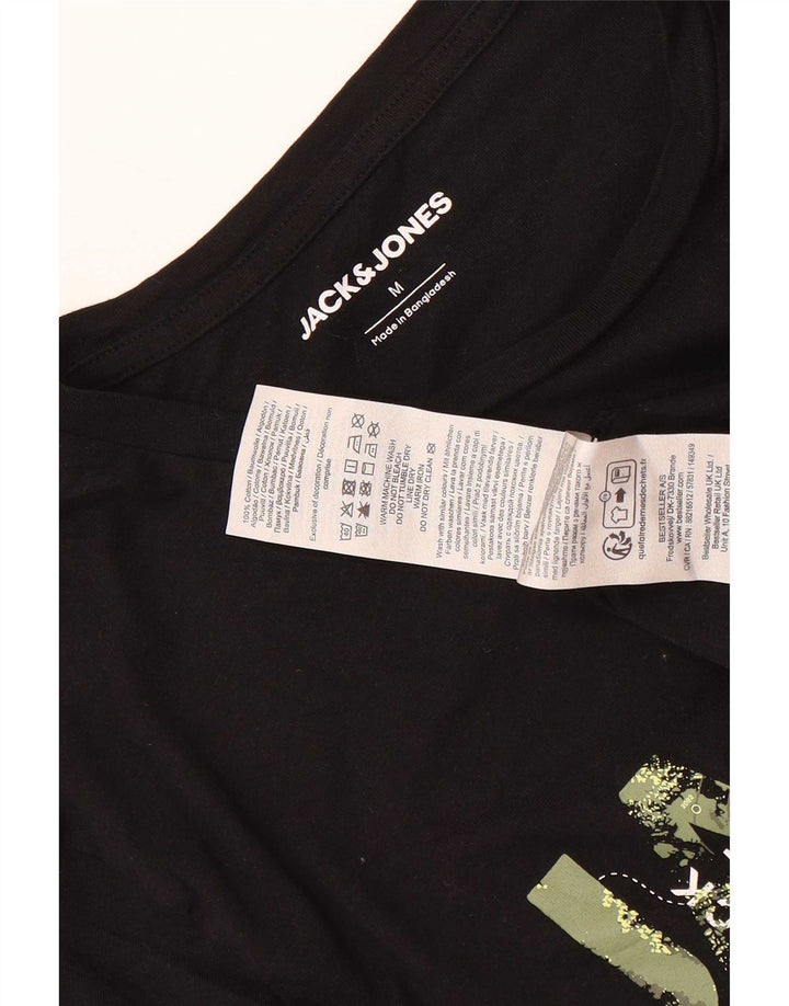 Мужская футболка с рисунком Jack & Jones из хлопка среднего размера, черная