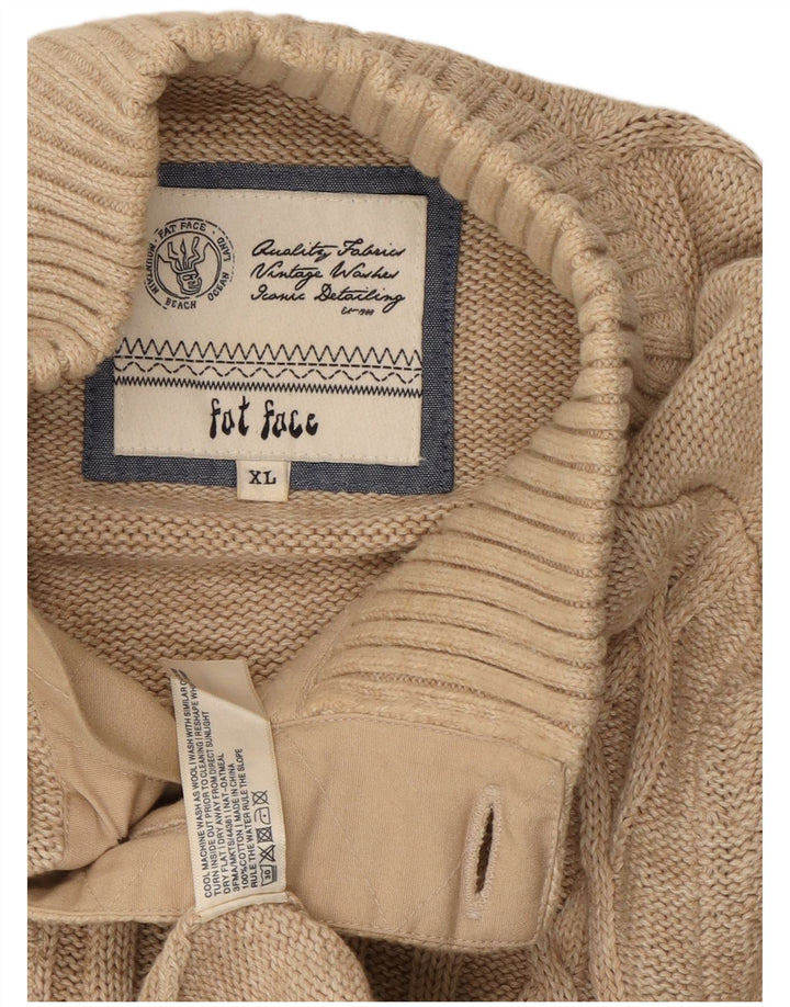 FAT FACE Mens Button Neck Jumper Sweater XL Beige Cotton