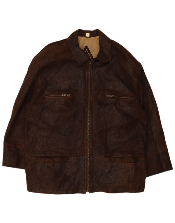 Мужская кожаная куртка VINTAGE UK 40, большая коричневая кожа