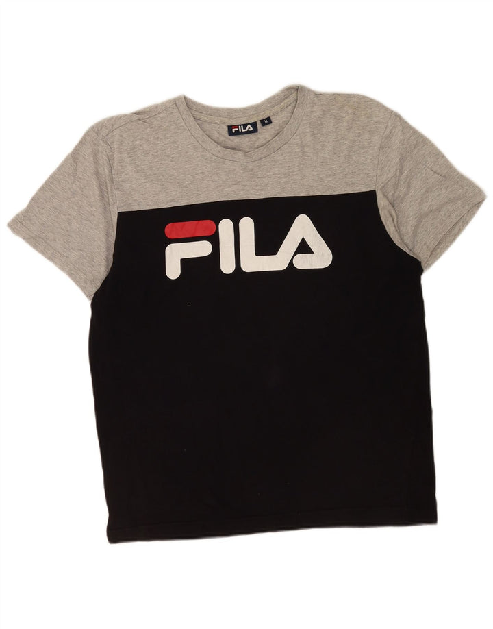 Мужская футболка Fila с рисунком, средний черный, хлопок с цветными блоками