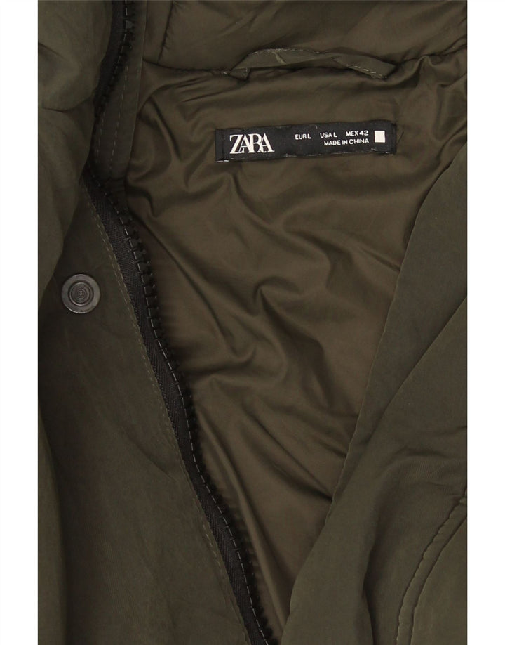 Мужское стеганое пальто с капюшоном Zara UK 40, большое зеленое