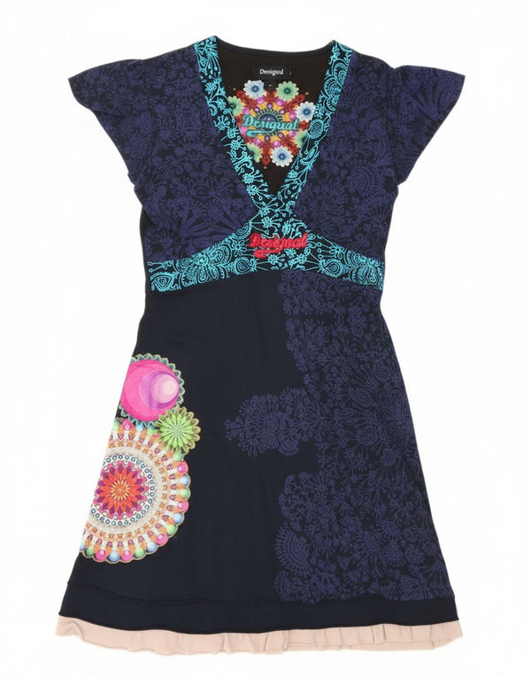 Женское платье трапециевидного силуэта с графическим рисунком Desigual UK 18 XL, темно-синий, хлопок с цветочным принтом