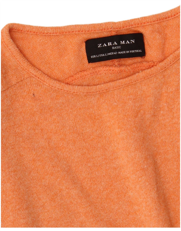 Мужской джемпер с круглым вырезом Zara, большой оранжевый