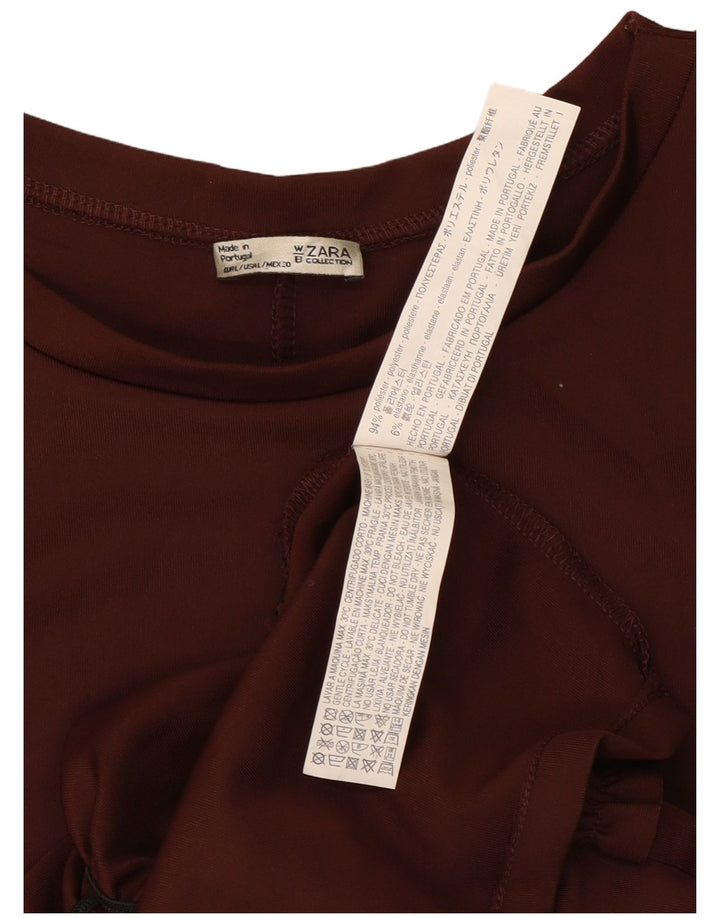 Женское платье свободного кроя Zara с оборками спереди, Великобритания 14, большой коричневый полиэстер