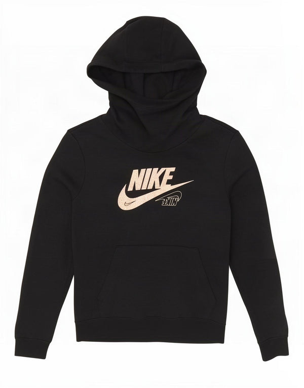 Женский джемпер с капюшоном большого размера с рисунком Nike UK 10, маленький, черный, хлопковый