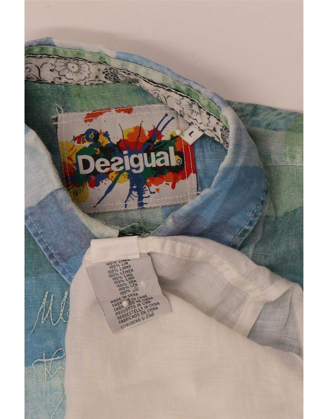 Мужская рубашка Desigual с коротким рукавом и рисунком, большая белая льняная клетка