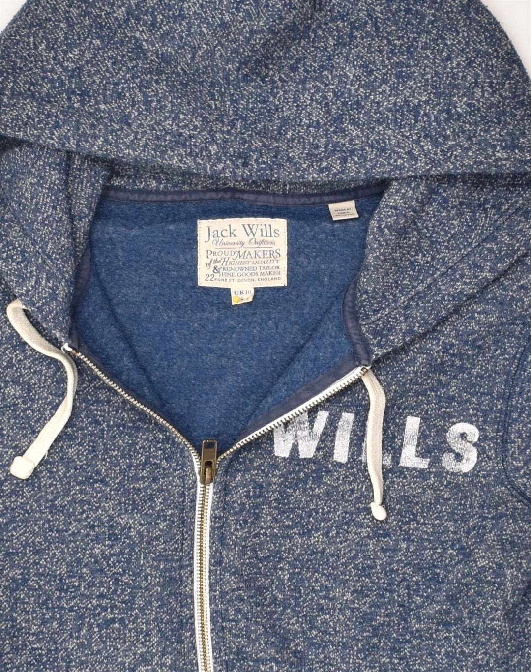 JACK WILLS Womens Graphic Zip Hoodie Sweater UK 10 Small Blue Polyester | Vintage Jack Wills | Thrift | Second-Hand Jack Wills | Used Clothing | Messina Hembry 