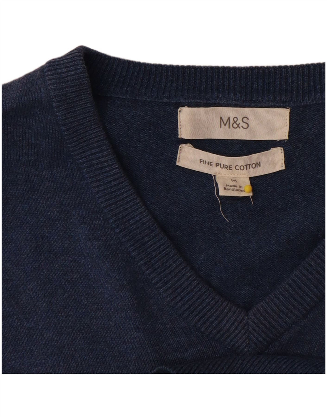 Мужской джемпер с v-образным вырезом Marks & Spencer, средний синий хлопковый свитер