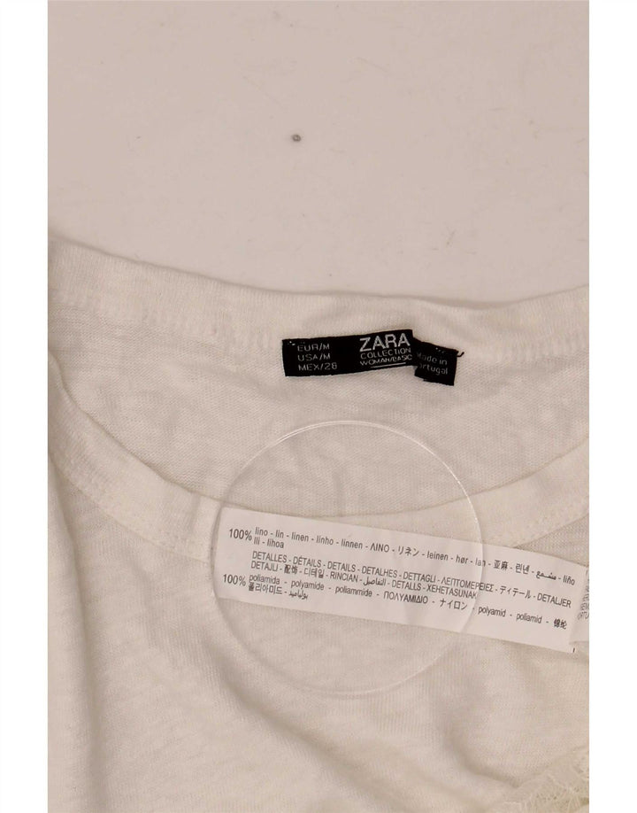 Женская укороченная блузка Zara UK 12, средний белый лен