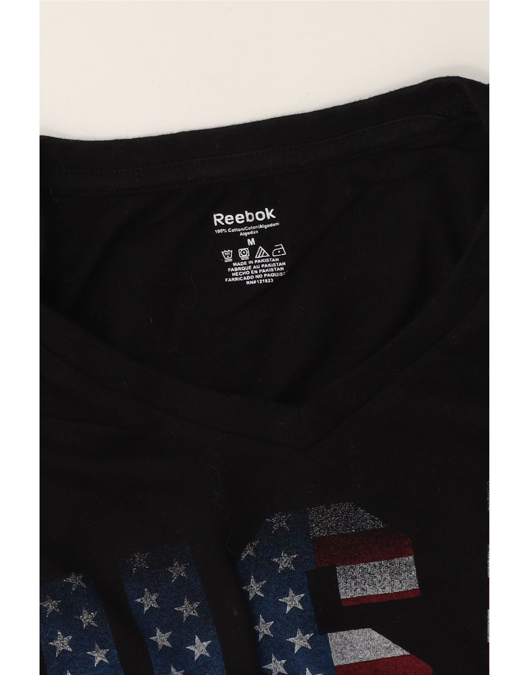 REEBOK Womens Graphic T-Shirt Top UK 12 Medium Black Cotton Vintage Reebok and Second-Hand Reebok from Messina Hembry 