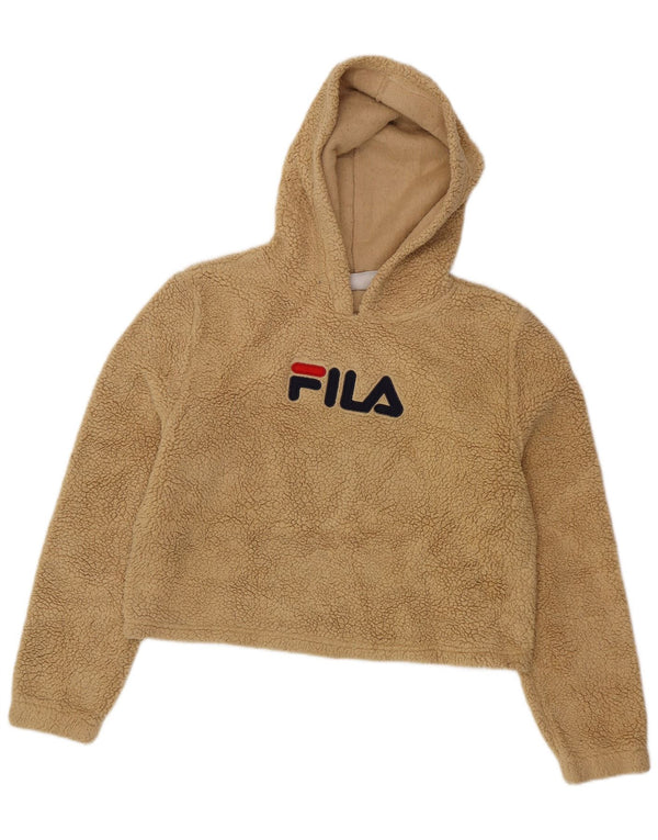 Fila Женский оверсайзный флисовый джемпер с капюшоном UK 10, маленький, бежевый, полиэстер