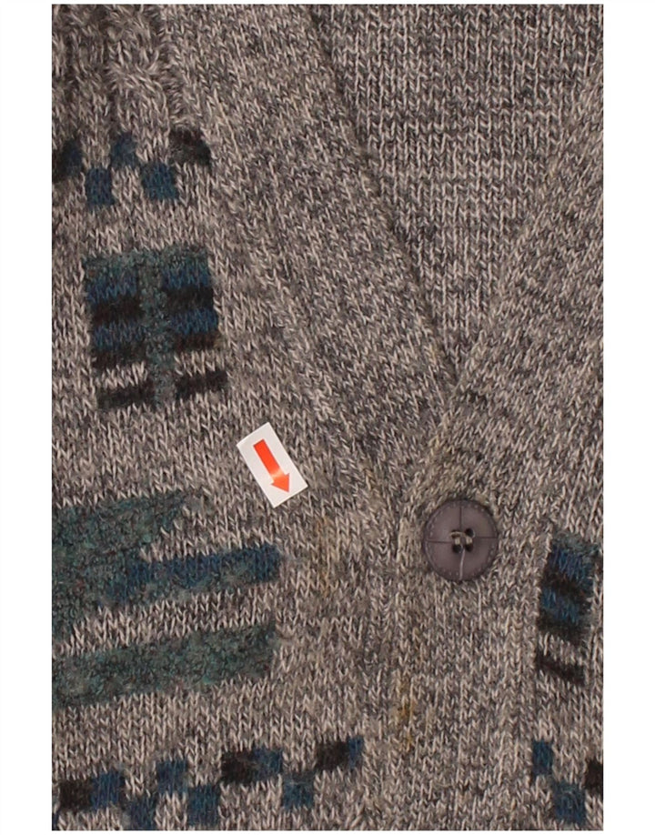 C&A Mens Cardigan Sweater Medium Grey Geometric Acrylic