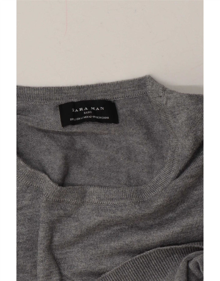 Мужской джемпер с круглым вырезом Zara, большой серый