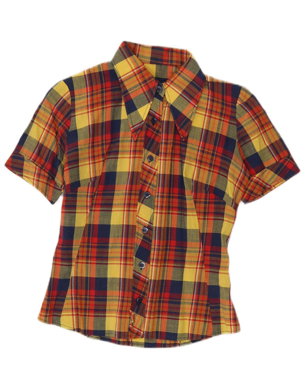 Женская рубашка с коротким рукавом VINTAGE UK 10, маленькая разноцветная клетка