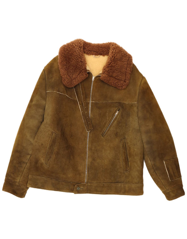 Винтажная мужская замшевая куртка из шерпа IT 58 4XL хаки