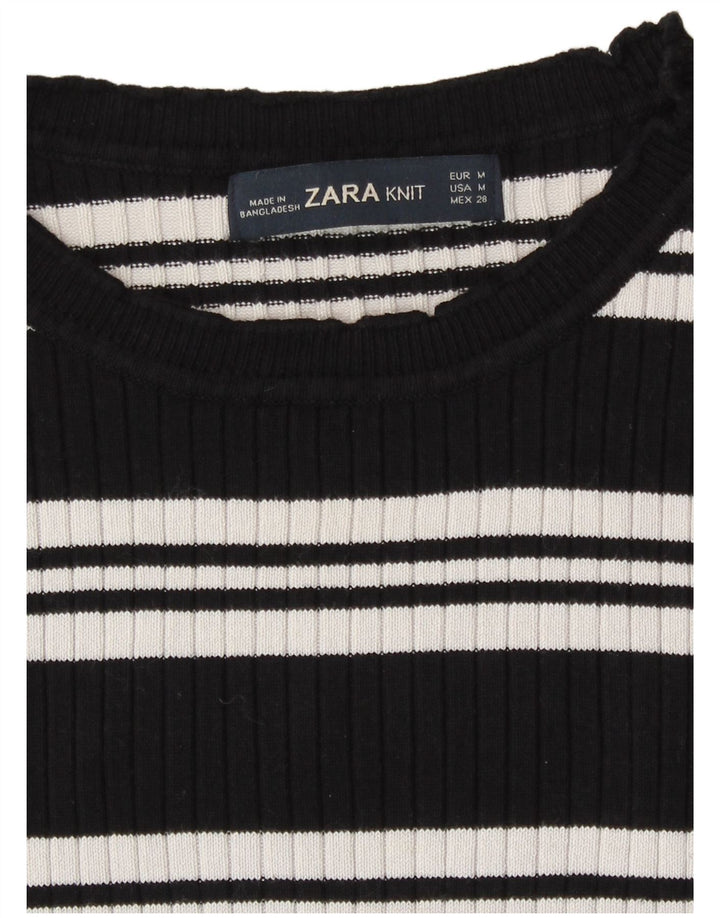 Женский укороченный топ Zara с длинным рукавом UK 12, средний черный в полоску