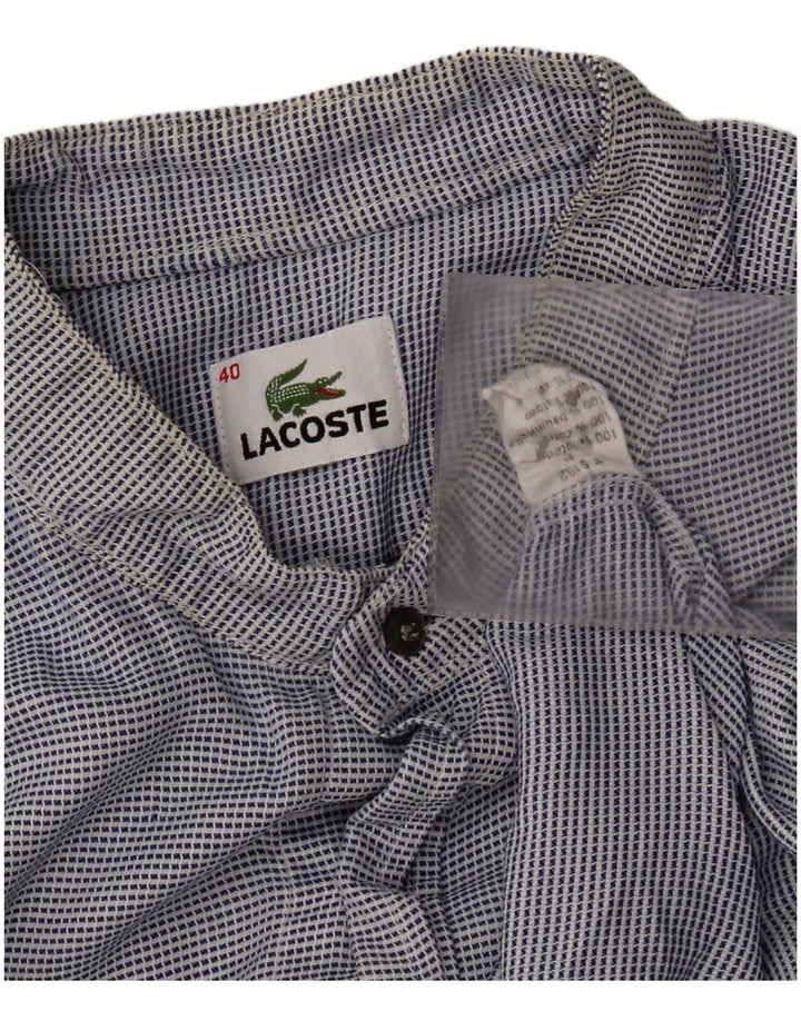 Lacoste Мужская рубашка в клетку, размер 40, средний синий, хлопок с узором «гусиные лапки», классическая